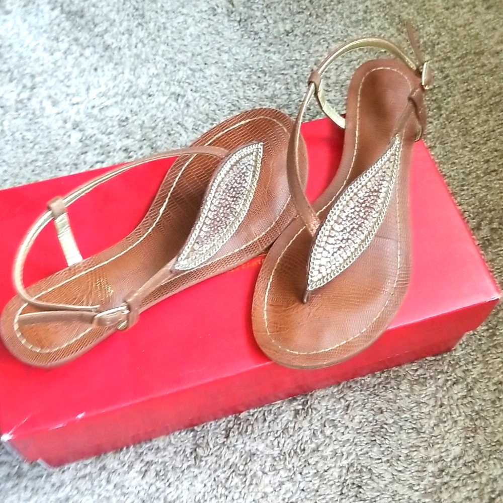 Carlos Santana brown, leaf embellished sandals size 6